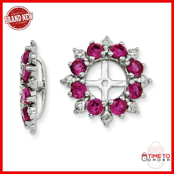 Sterling Silver Diamond Ruby Earring Jacket Pair 15mm
